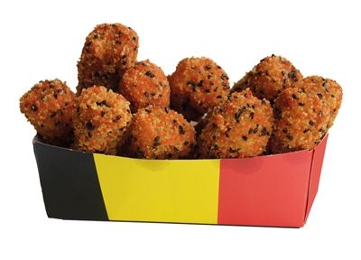 Bedrukt bakje voor snacks friet karton belgische vlag voetbal met logo
