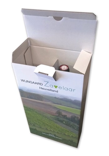 doos bedrukt voor 2 flessen wijn golfkarton opdruk full color wijnflessen verpakking
