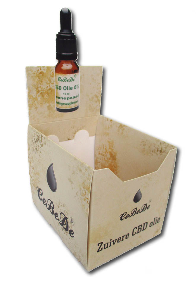 toonbank display doos verpakking omverpakking cbd olie doosjes met opdruk in full color gestansd