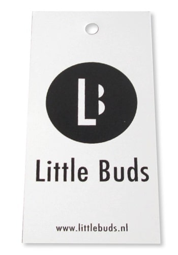 Hangtag label bedrukt kaartje met gaatje met opdruk in zwart rechthoekig mat karton little buds G